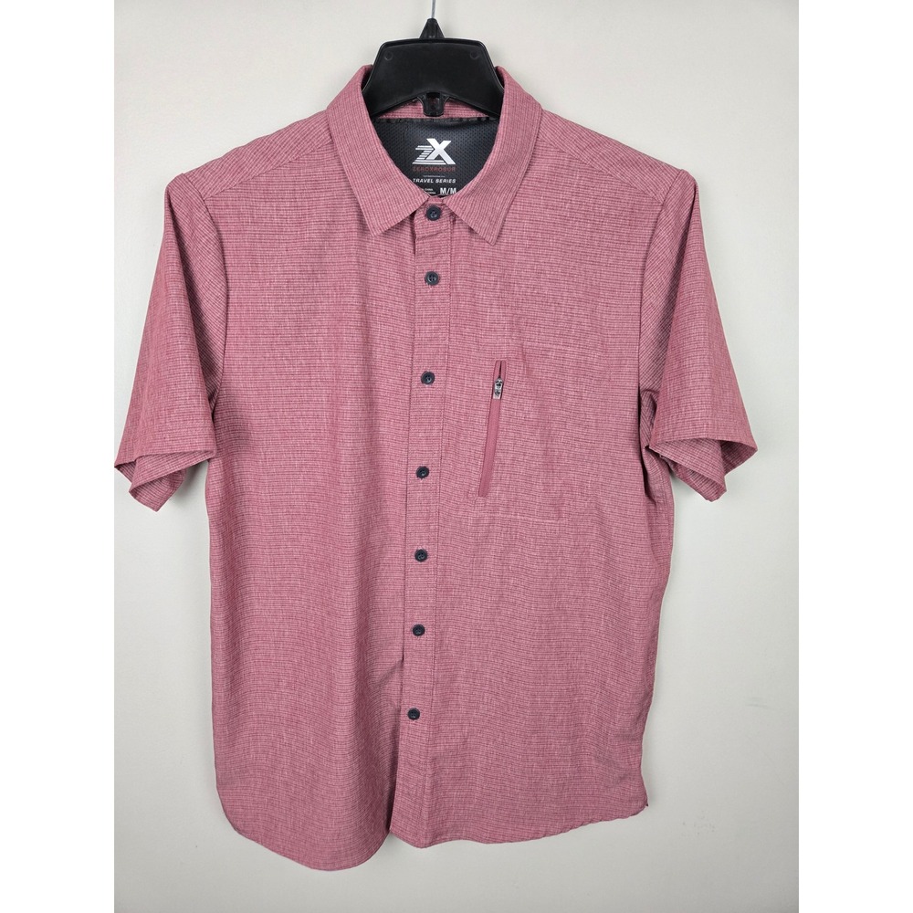 Zero Exposure Travel Series Short Sleeve Button‎ Up Shirt Men's M Cabernet